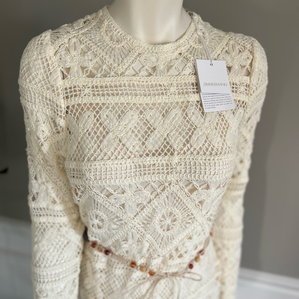 ZIMMERMANN Cira Ivory Ribbon Lace Tassel Midi Belted Dress sz 1 NWT 950$ - Picture 9 of 15
